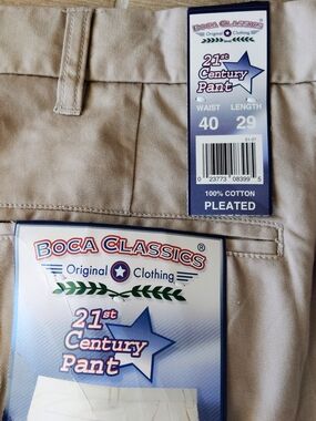 NWT Boca Classics Pleated Chinos — Khaki Men’s Pants Size 40/29